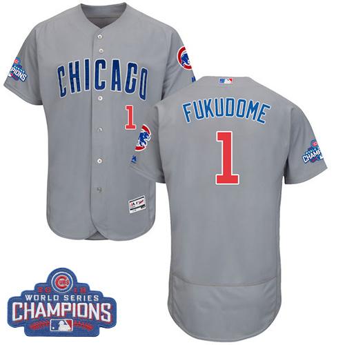 Cubs #1 Kosuke Fukudome Grey Flexbase Authentic Collection Road 2016 World Series Champions Stitched MLB Jersey - Click Image to Close